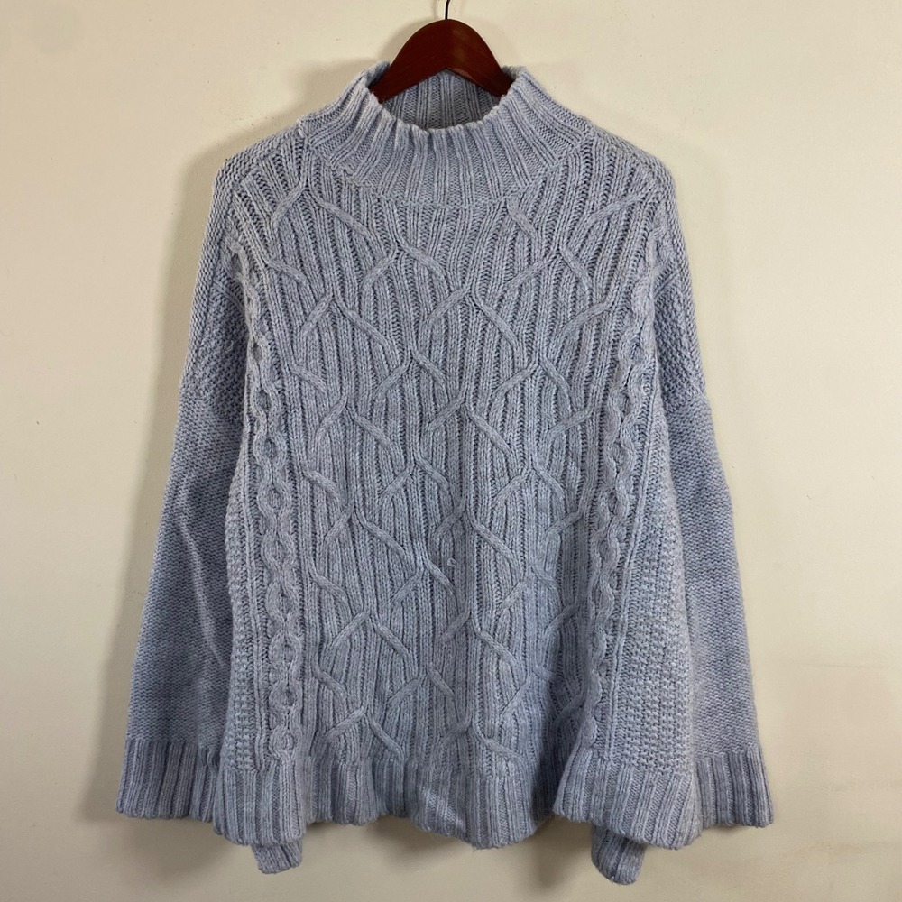 New Directions Cable Knit Turtleneck Sweater Light Blue Gray Size XL Cozy Winter - Picture 2 of 7